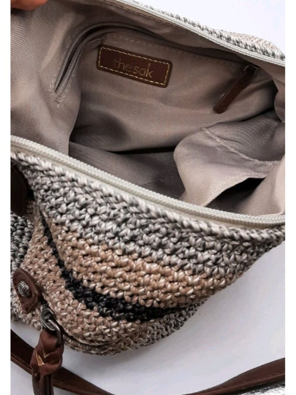 the sak Multi Colored Crochet Purse Taupe Lining BOHO Short Shoulder Bag Tag - Picture 8 of 9
